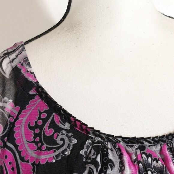 INC International Concepts Paisley Damask Cold Shoulder Embellished Top Size L - Picture 3 of 12